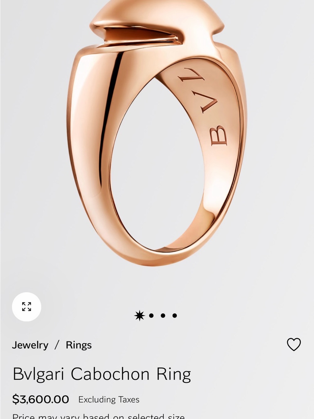 BVLGARI Cabochon Ring 18K Rose Gold Size 56 - Receipt and Warranty Card